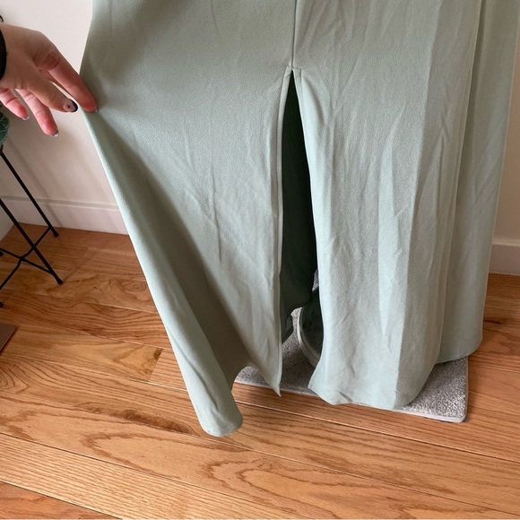 Birdy Grey Ash Crepe Sage Green Cowl Neck Slit Bridesmaid Dress Gown EUC Size S - Picture 8 of 12